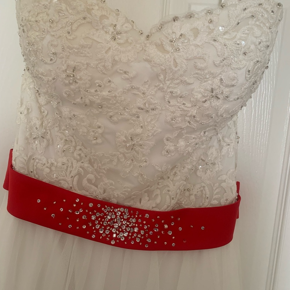 Elegant Gown with Red Belt
